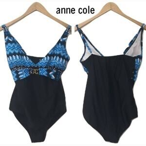 Anne Cole One Piece Swimsuit Blue Black Sz 8  NWOT